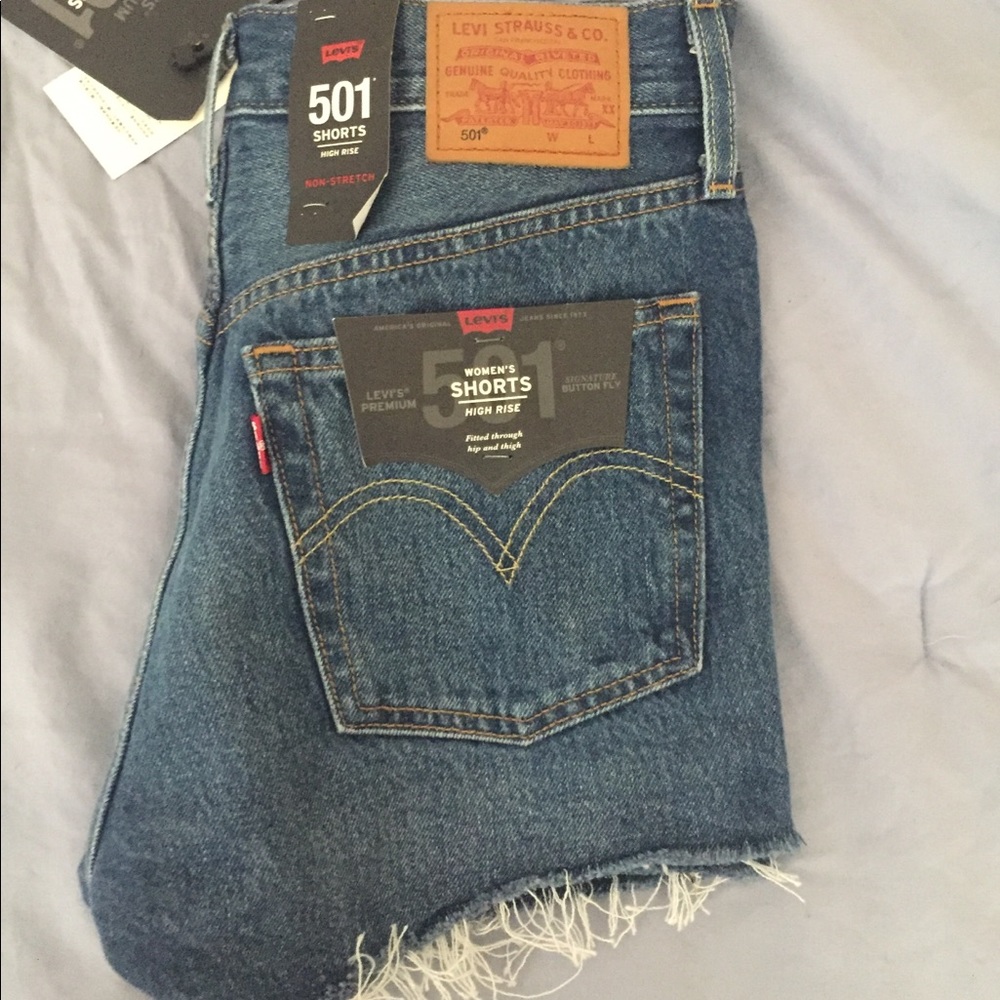 High rise blue Levi Shorts